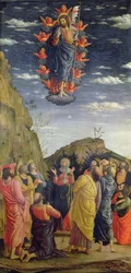 Die Himmelfahrt, linkes Panel des Altars, ca. 1466 (siehe auch 50042)